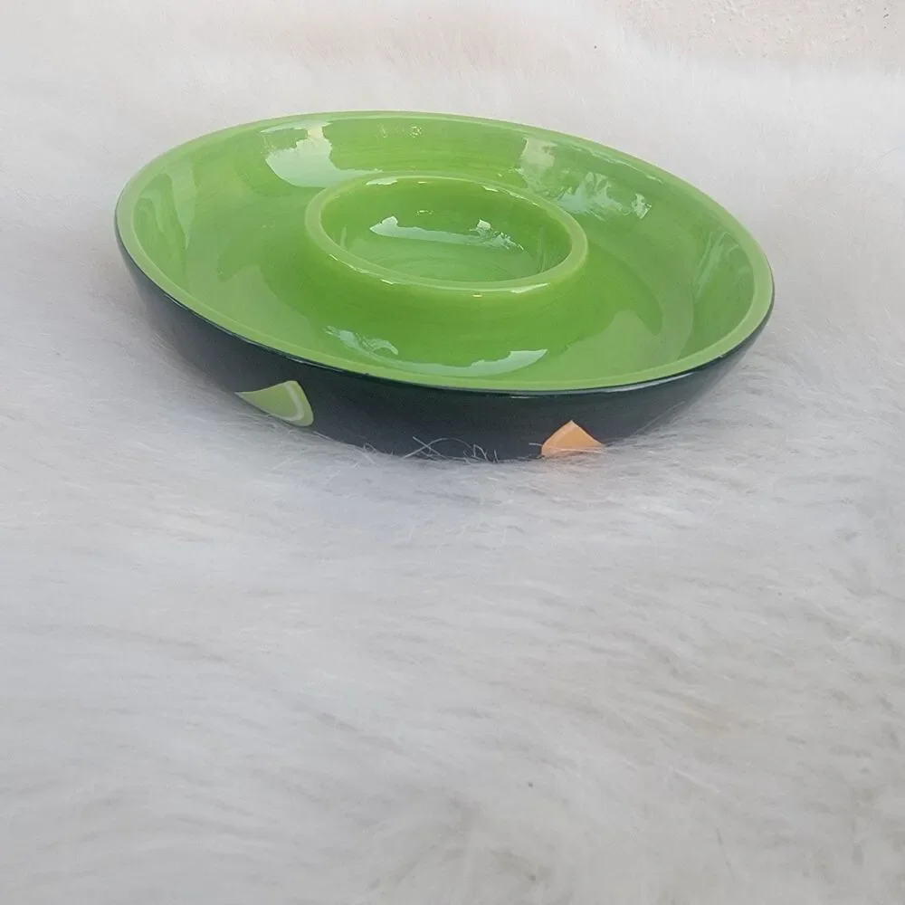Crate and Barrel Small Ceramic Lime Print Margarita Rim Salter Multi Colored